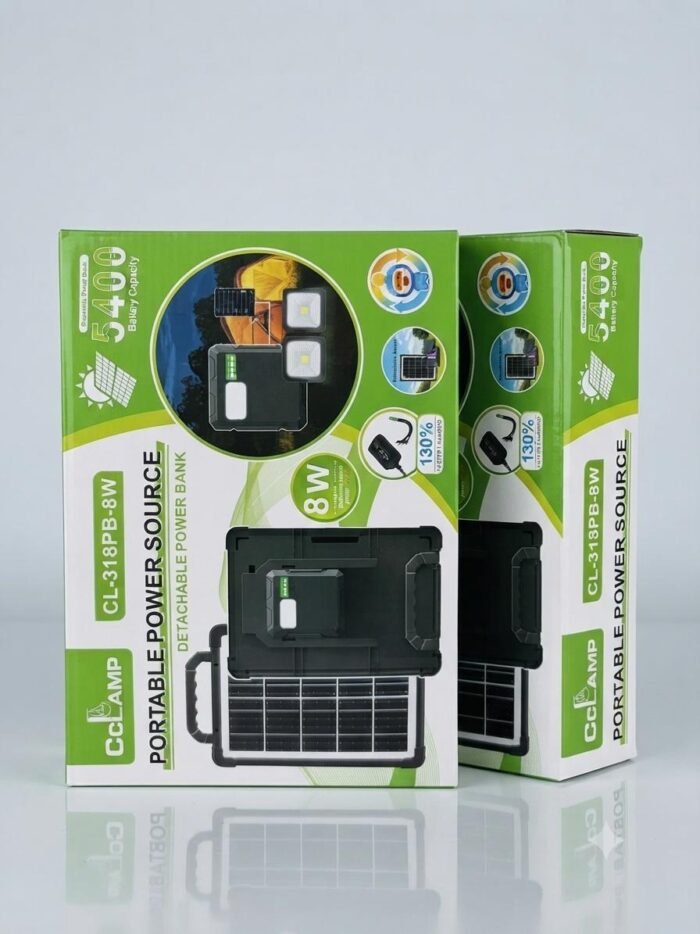 ⁦ظام إضاءة وطاقة شمسي محمول CCLAMP موديل CL-318PB-8W بقدرة 5400mAh - كشاف وكشافات إضافية ومحمل طاقة للرحلات والطوارئ⁩ - الصورة ⁦2⁩