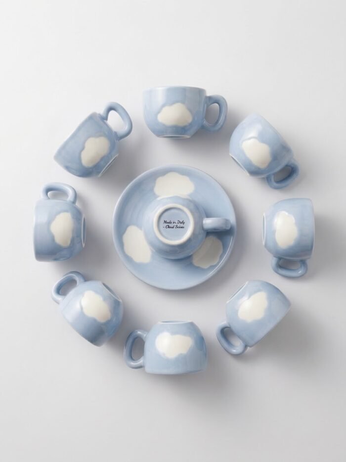 ⁦طقم فناجين قهوة وشاي سيراميك أنيق بتصميم الغيوم (Cloud Series)⁩ - الصورة ⁦4⁩